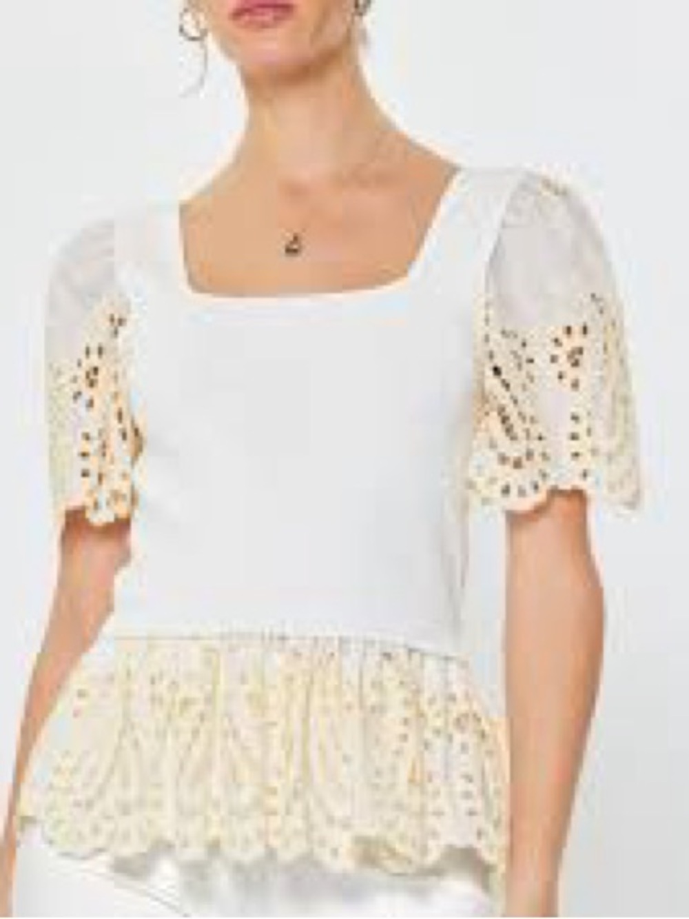 Current Air White Eyelet Peplum Square-Neck Blouse